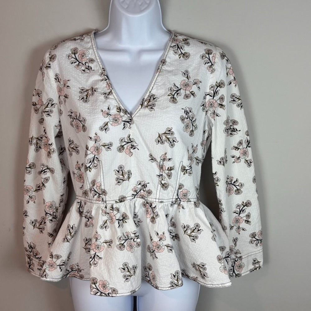 Rebecca Taylor La Vie Women's Floral Camille Peplum Top size Small Coquette